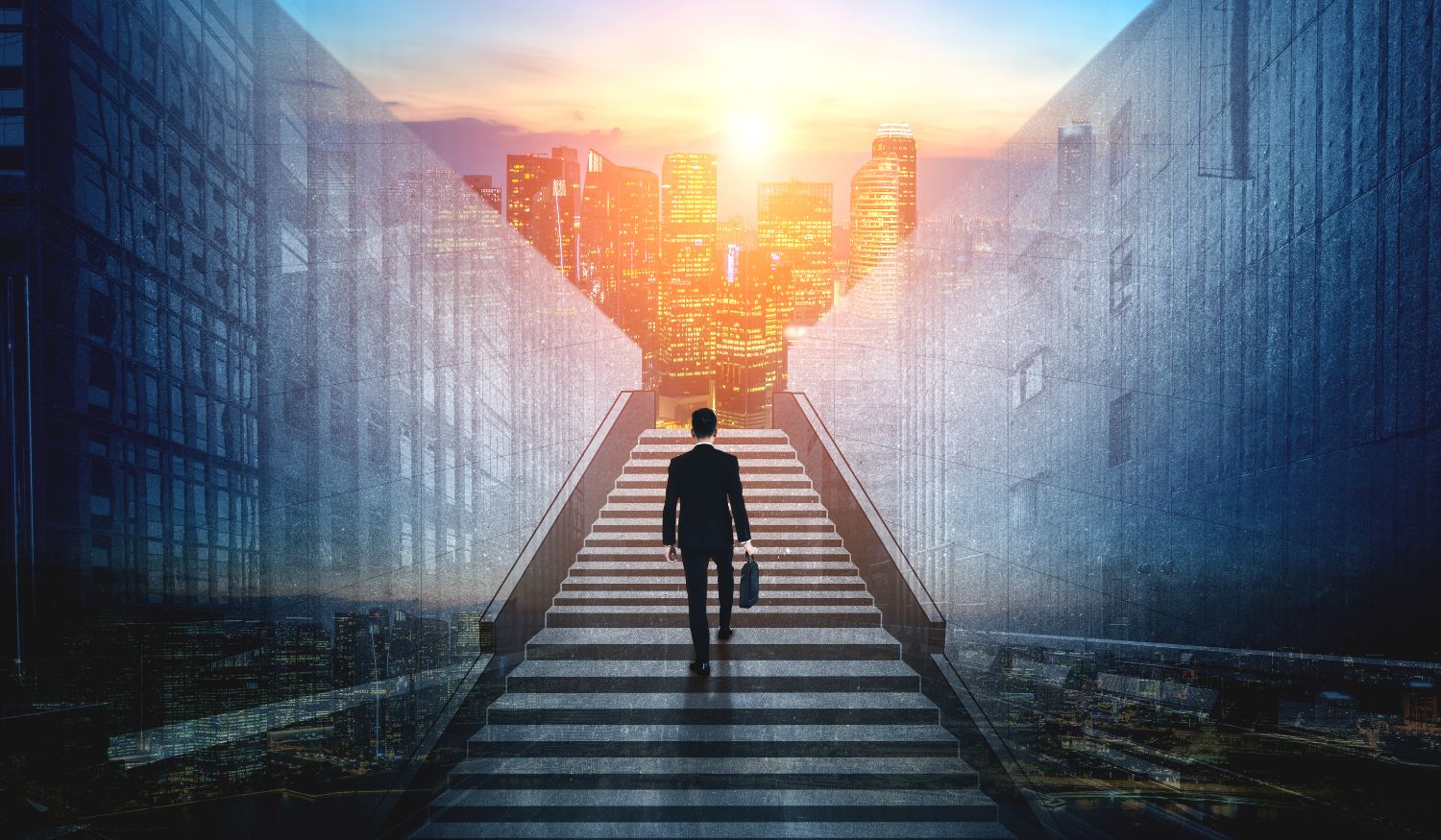 businessman walking up stairs image