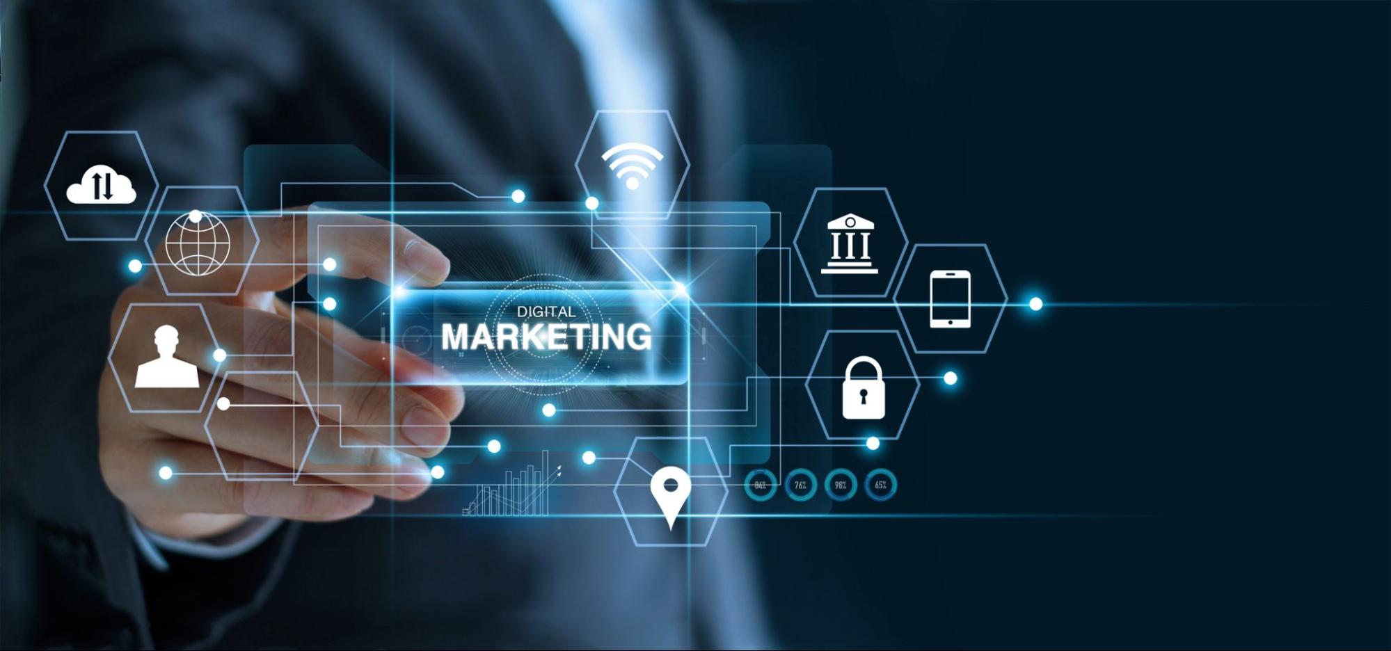 Interactive dashboard concept mapping out multi-channel data solutions for customer acquisition, data analytics tracking, and automated CRM pipelines.